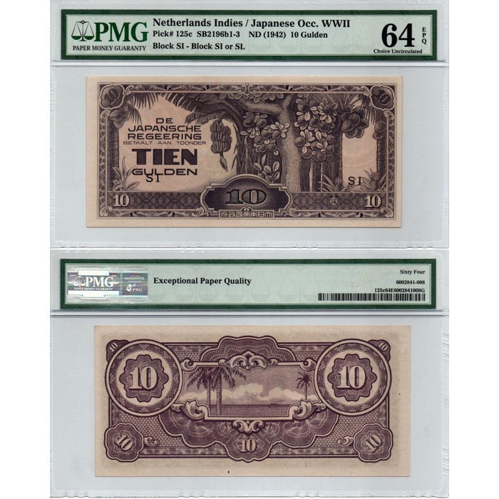 Uang Kertas 10 Gulden De Japansche Regeering Tahun 1942 PMG 64 EPQ