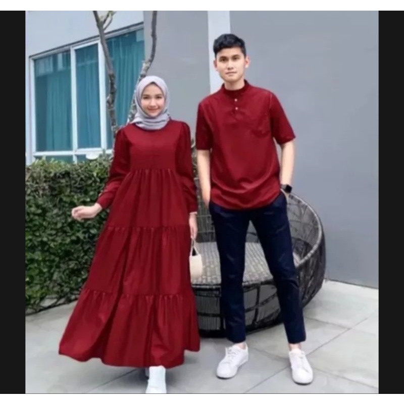 Baju Couple Muslim Terbaru/ Baju Pasangan Wanita Koko + Gamis/ Baju Couple Pasangan Muslim Polos/ Baju Kondangan