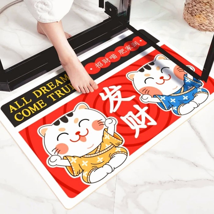 Keset Kaki FU Hoki Kado Imlek Murah Keset Anti Selip Maneki Lucky Cat Dekorasi Imlek Harga Termurah Grosir