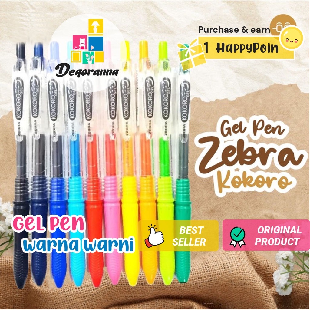 

Pulpen Gel Kokoro 0.5mm - Bolpen Kokoro Pena Gel Warna Warni Zebra 0,5 mm