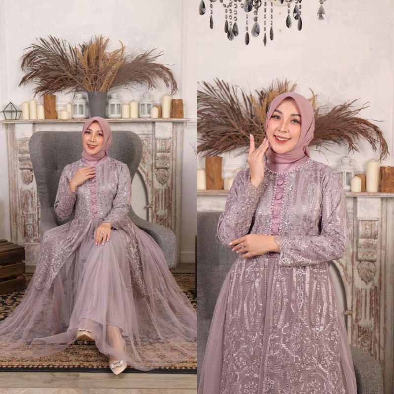 FM , new gamis kebaya hayfa/gamis muslim/gamis tulle/GIS pesta/gamis couple