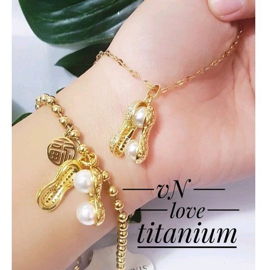 Titanium Set Perhiasan Wanita Gold Kacang 1910b