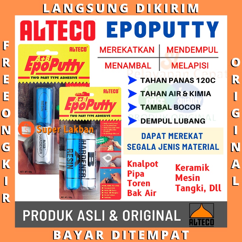 Lem Porting Alteco Epo Putty Tambal Knalpot Radiator Mesin Bocor Tahan panas Serbaguna Perekat Epoxy Waterproof