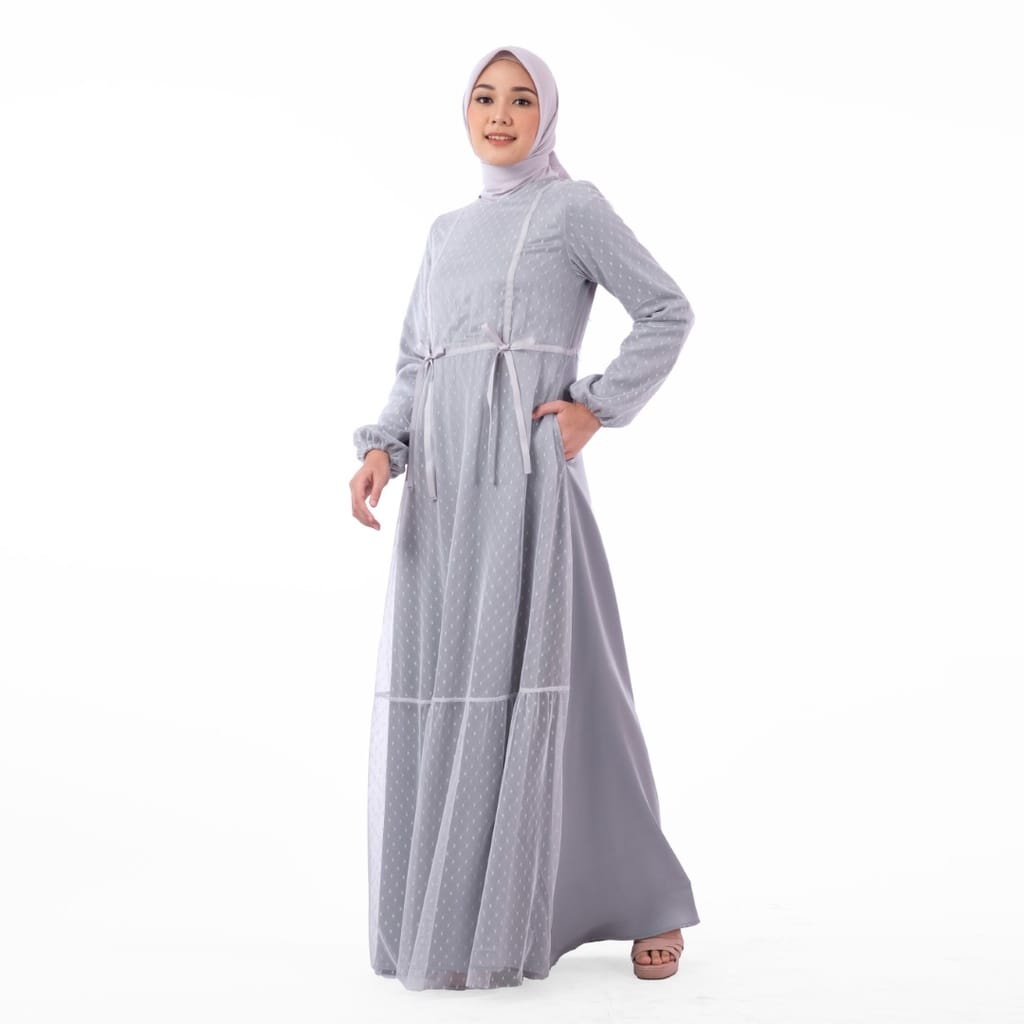 Zoya Gamis Muslim Polos Kombinasi Itara Dress Grey