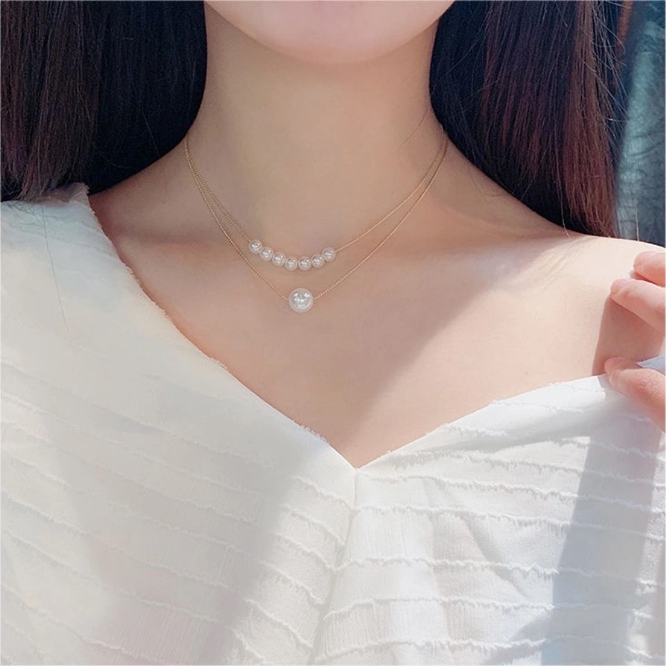 Kalung choker Rantai Klavikula Hias Mutiara Gaya Korea Untuk Perempuan