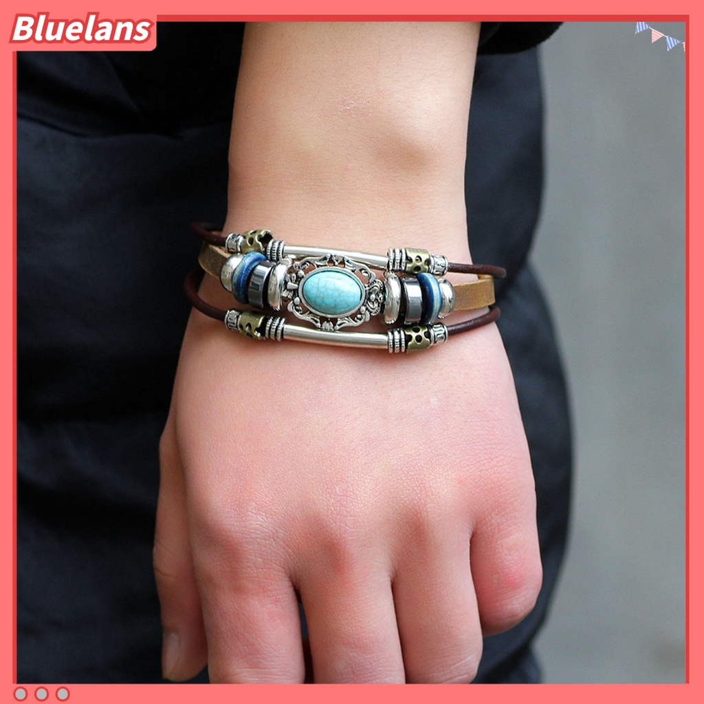 Gelang Tali Rantai Manik-Manik Turquoise Tiruan Gaya Vintage Untuk Unisex