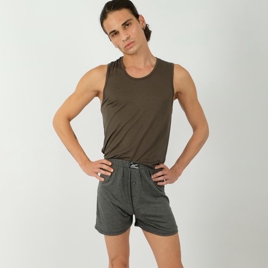 Muscle Fit Boxer Kancing BIG SIZE Celana Dalam Pria - 1 pcs - Abu