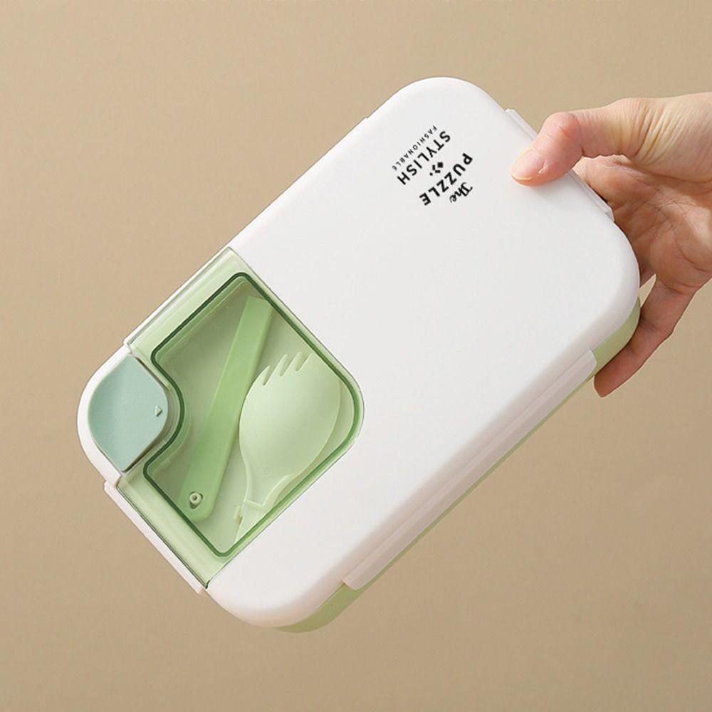 Preva Lunch Box Portable Persegi Panjang Grid Dengan Sendok Wadah Makanan