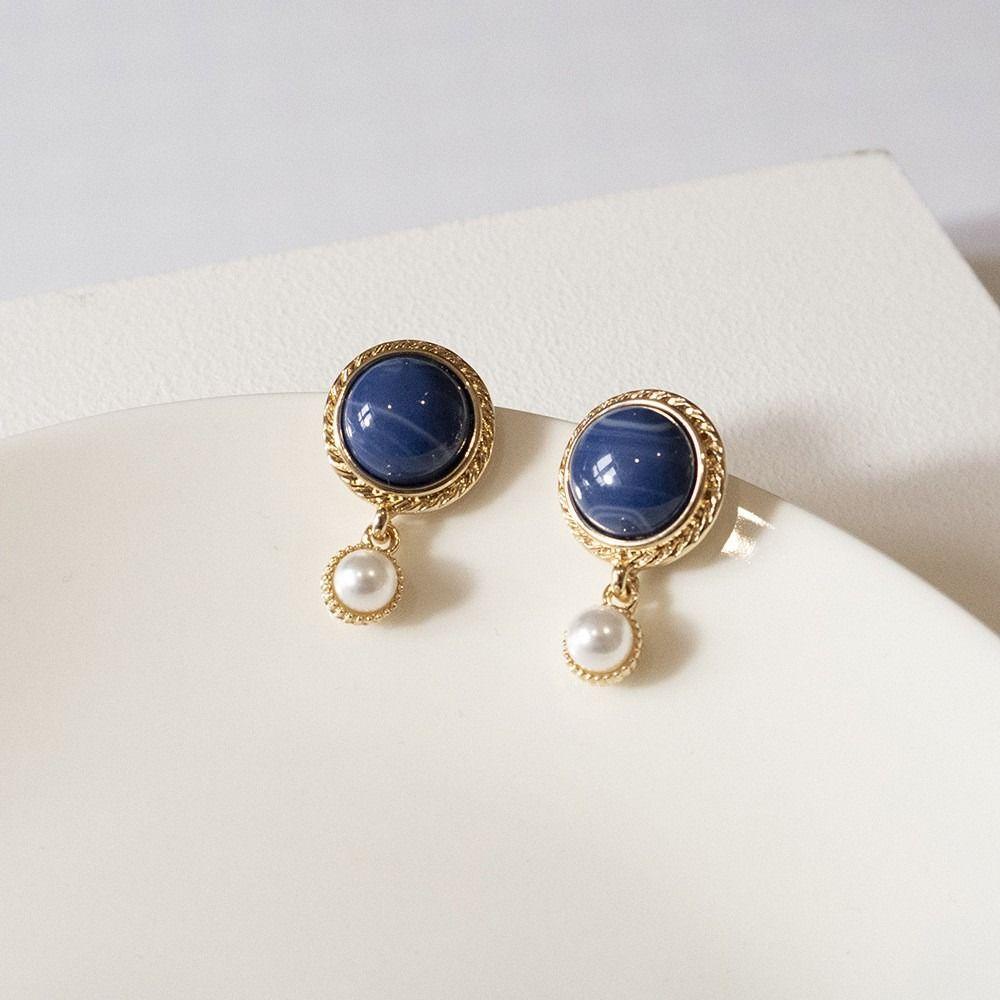 Mxbeauty Anting Danube Biru Tren Baru Retro Mutiara Imitasi Temperamen Pengadilan Gaya Korea Earrings