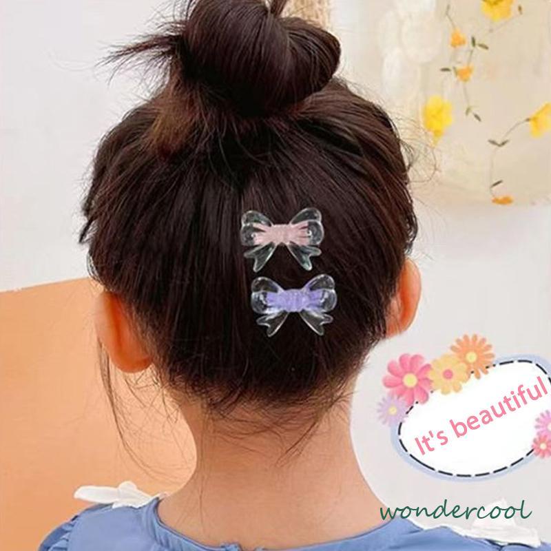 Jepit Rambut Busur Transparan Kristal  Klip Mini Warna Permen  Lucu Klip Poni Samping Anak-Won