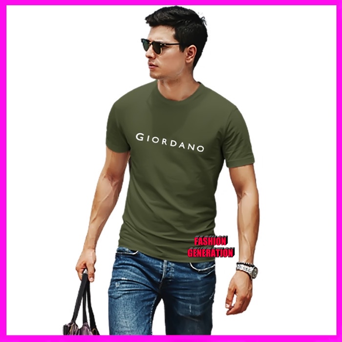 Promo Baju Kaos Giordano Non Original Pria Wanita Warna Hijau Army S M L Xl Promo