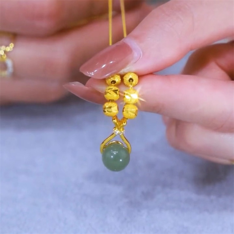 Kalung Liontin Giok Hetian Natural 18K Gold Untuk Wanita