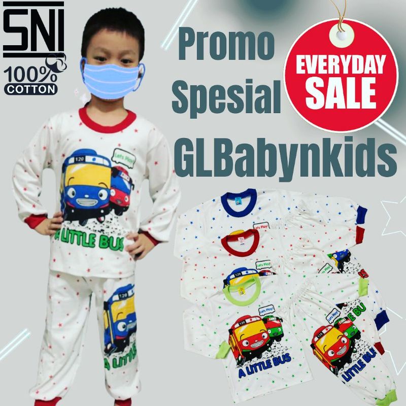 Piyama Panjang Anak Tayo S M L XL 6 Bulan - 6 Tahun 100% Katun SNI