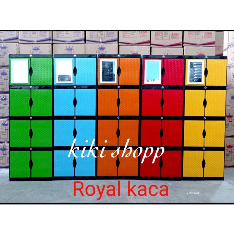 lemari plastik susun 4 mini rotan royal kaca full kunci