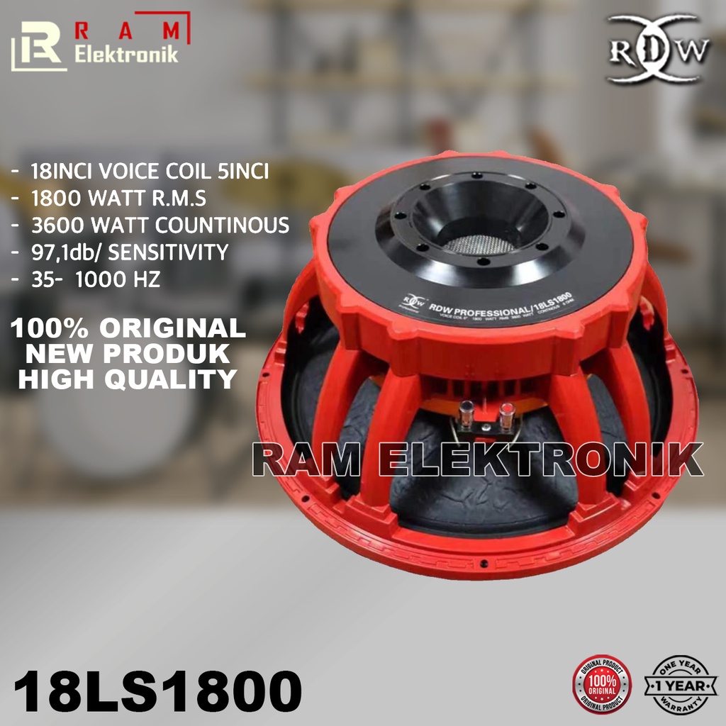 Komponen Speaker RDW 18LS1800 / 18 LS1800 / 18 LS 1800 Original 18 Inch MAX 3600 Watt