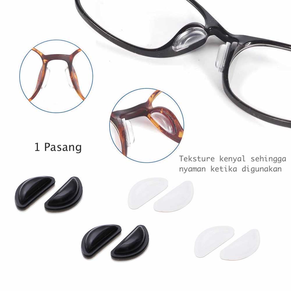 2 Pcs Stiker [ Hitam ] Kacamata Penyangga Hidung Pencegah Turun - Non Slip Silicone Nose Pad Model A