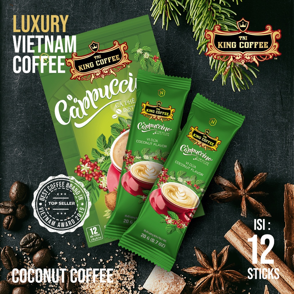 

King Coffee Cappuccino Instant Coffee Coconut Flavor 12 Stik Kopi Vietnam by Trung Nguyen Produsen Kopi G7