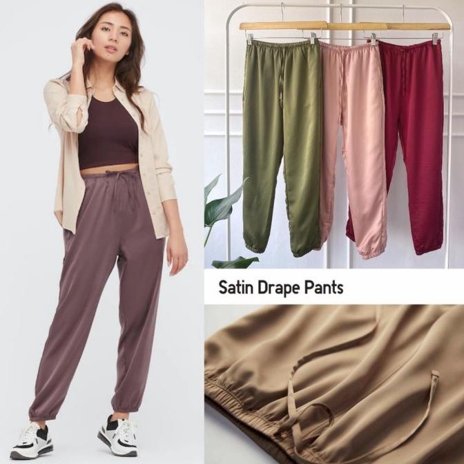 Uniqlo Drape Satin Jogger Pants - Celana Santai Wanita Silk Satin Ori Termurah