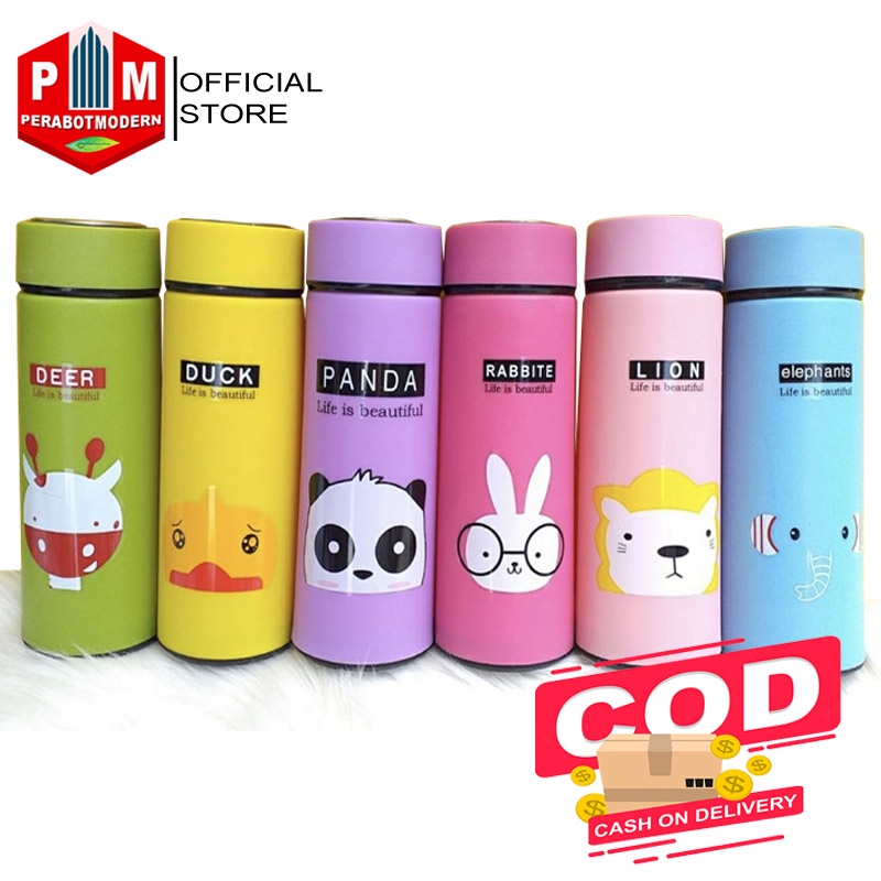 Botol Minum Animal Karakter 450ml / Botol minum Kaca Animal tempat minum gambar motif hewan kelinci rusa panda bebek gajah singa anak panas dingin es
