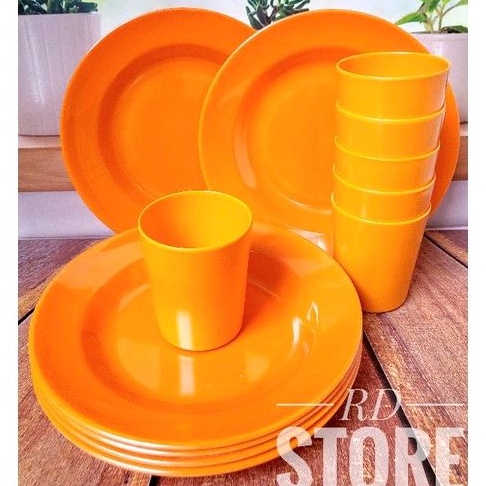 PROMO 12.PCS / ISI 6.PIRING &amp; 6 GELAS MELAMINE POLOS