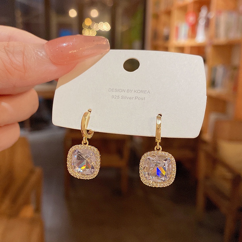 Anting Tusuk Sterling silver 925 Desain Geometri Hias Zircon Mewah High Quality Untuk Wanita