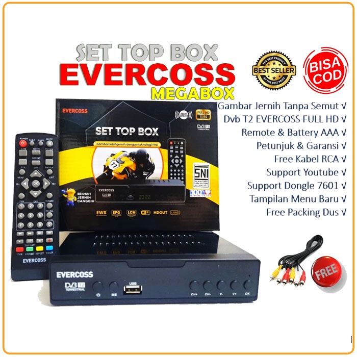 STB SET TOP BOX EVERCOSS DVB T2 TV DIGITAL RECEIVER FULL HD