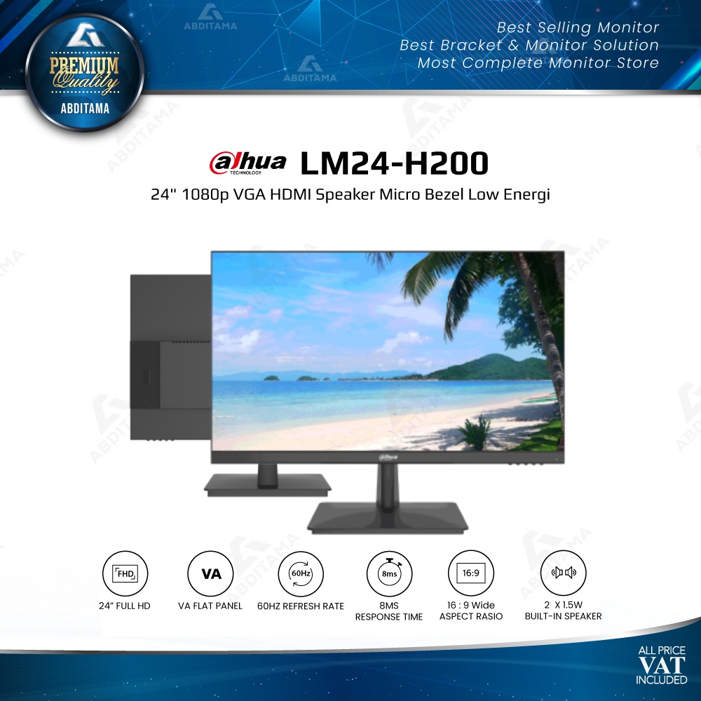 Monitor LED Dahua LM24-H200 24&quot; 1080p VGA HDMI Speaker Micro Bezel Low Energi