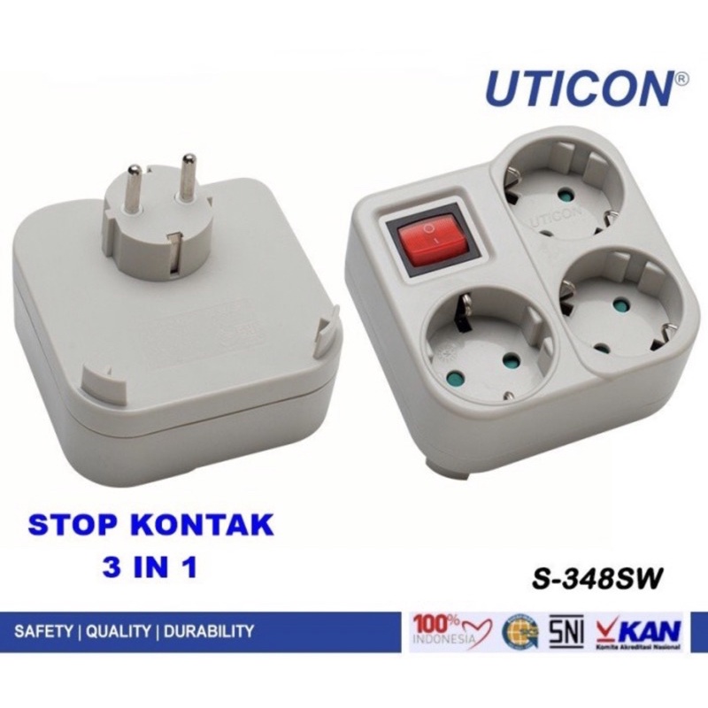 Steker Stop Kontak 3 cabang + Saklar S-348SW Uticon