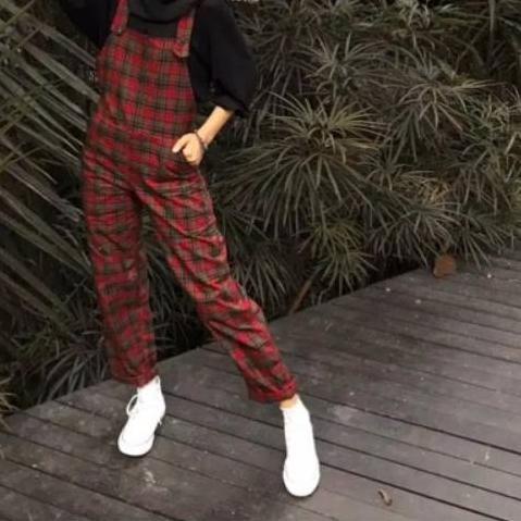 Egafashion jumpsuit overall kotak kotak buna sherly