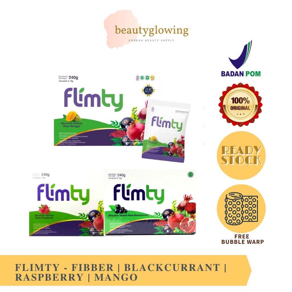 Flimty Fiber | Detox | Antidioksidan Rasa Blackcurrant/Raspberry - 1 Box isi 16 sachet