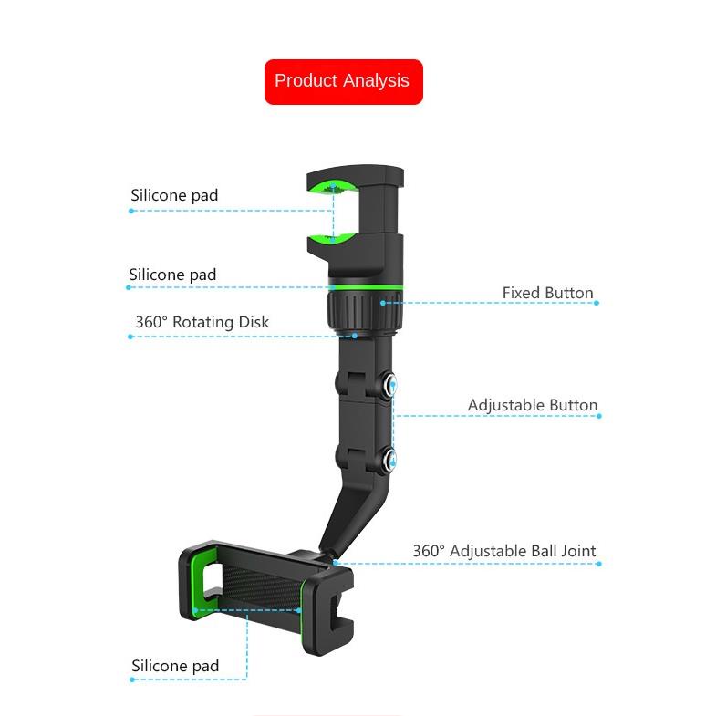 Bracket Klip Gantung Kaca Spion Tengah Mobil Multifungsi Rotasi 360 ° Holder Handphone