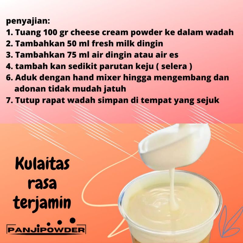 BUBUK TOPING CHEESE CREAM KEMASAN 100GR TOPING MINUMAN ANEKA RASA SERBUK TOPING CHESSE CREAM MINUMAN BOBA KEMASAN 100GR