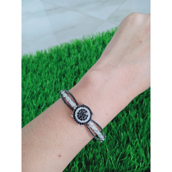 Gelang bangle di*r mt hitam kombi mp / gelang perak asli silver 925 lapis emas/ gelang fashion wanita terbaru