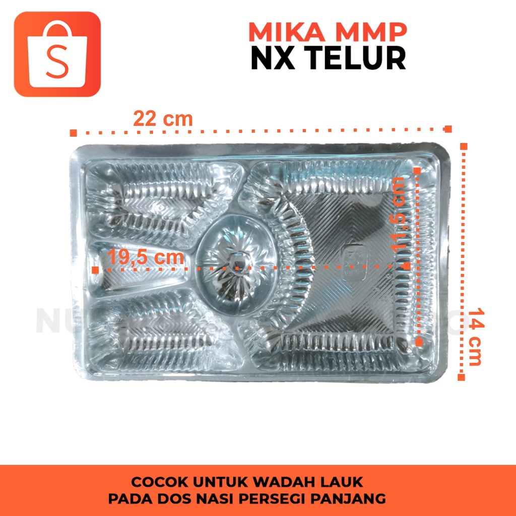 Mika Mmp Nx Telur / Nx Segi / Mika Lauk Persegi Panjang Sekat 5 (100 Pcs)