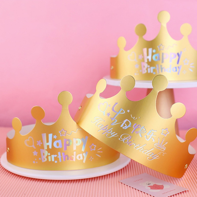 Topi Lingkar Mahkota / Topi Ulang Tahun / Topi Ultah Disney dekorasi ulang tahun/Topi Happy Birthhday berbentuk kue ulang tahun topi ulang tahun lipat mahkota pesta emas dewasa anak dekorasi