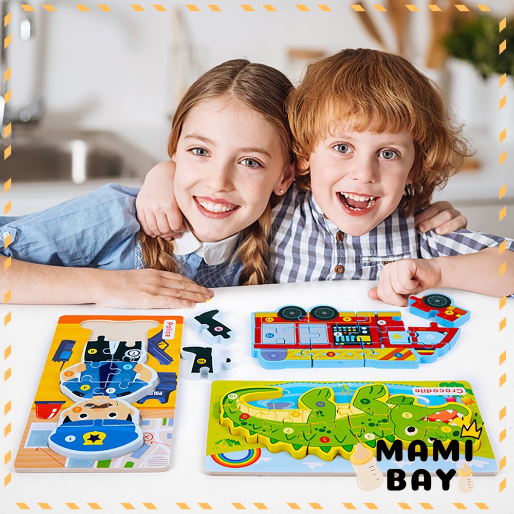 Mamibayi Puzzle hewan mainan edukasi Puzzle kayu 3d wooden toys anak