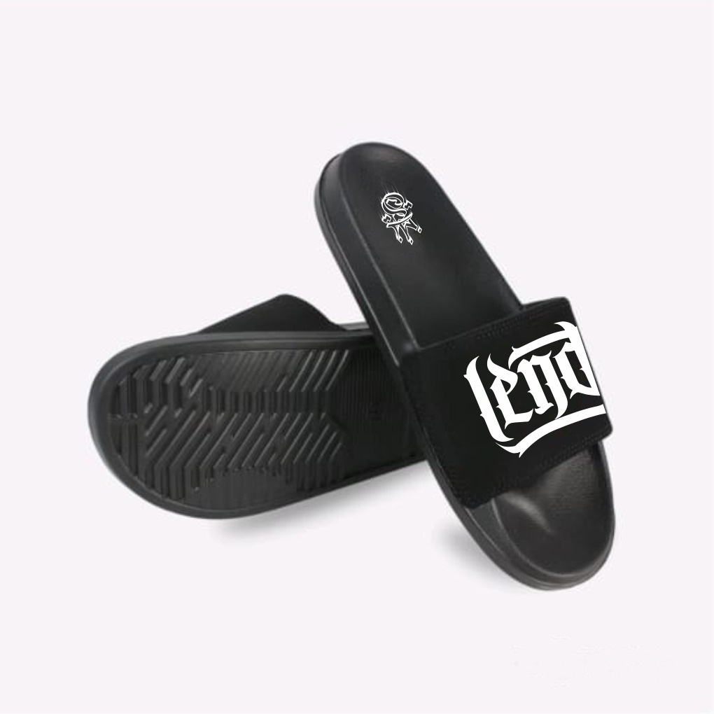 SKULLEND Black Sandal Slop Pria Slide On Karet - Sendal Flip Flop - Sandal Selop Rumah Slip On