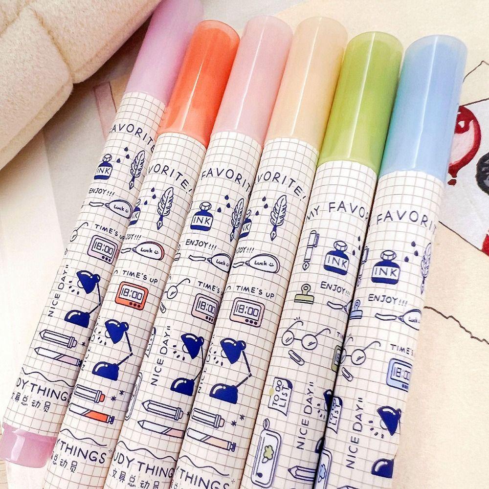 R-flower 6warna/Set Stabilo Pen Set Candy Color Drawing Graffiti Alat Menulis Color Pen