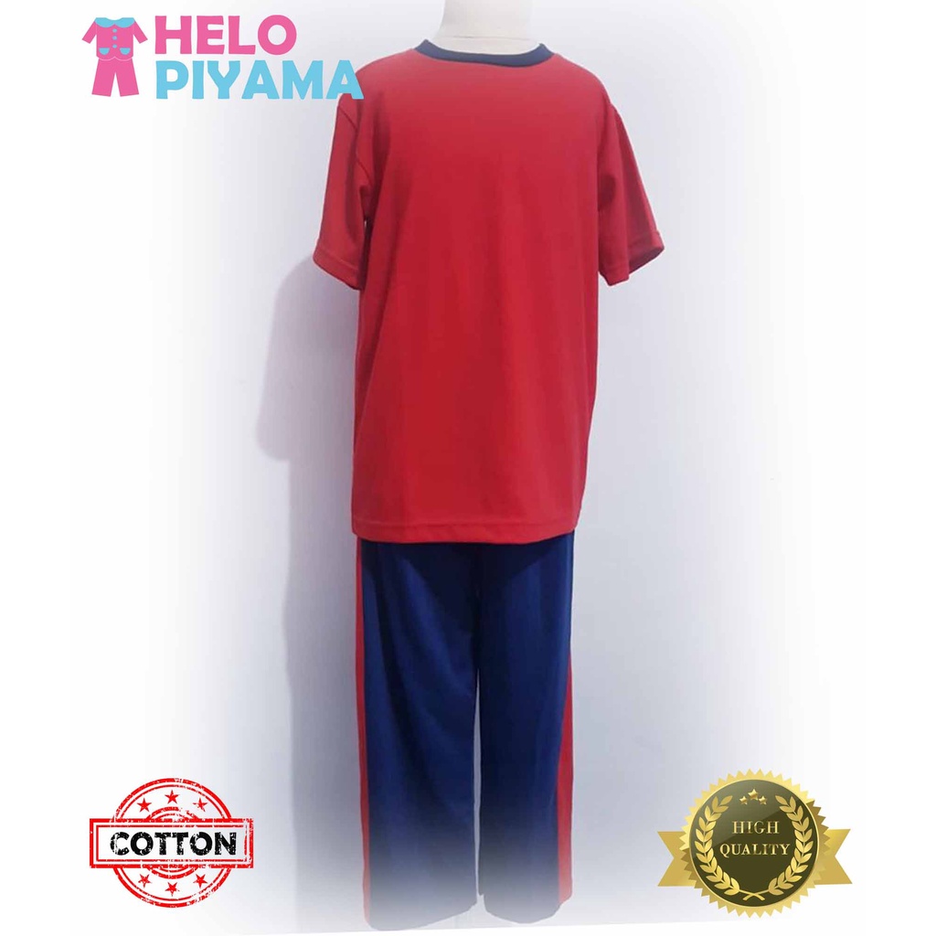 Helo Piyama - Baju Tidur Stelan Kaos Anak Cowok Merah Biru Polos
