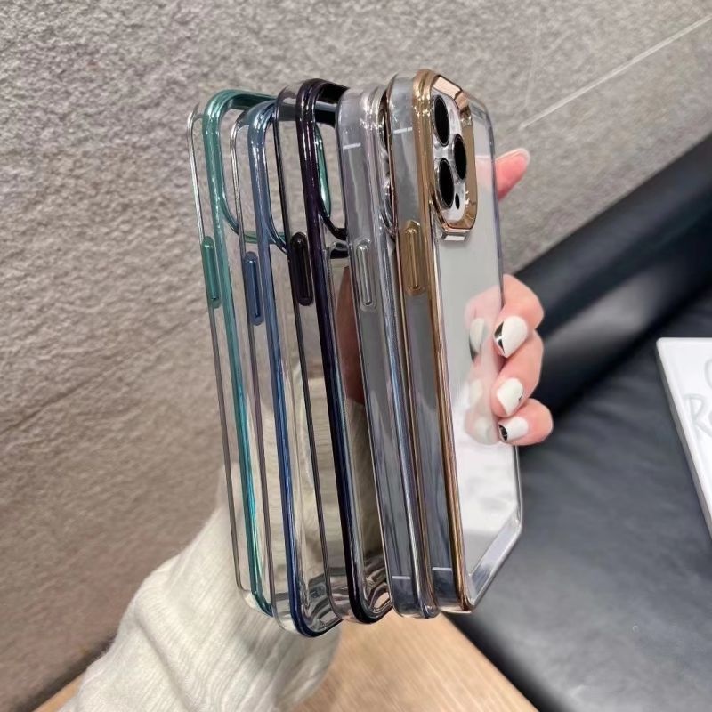 Case Bahan Akrilik Transparan Dengan Frame Metal Untuk iPhone 14 13 12 11 Pro X XS MAX XR 14 Plus