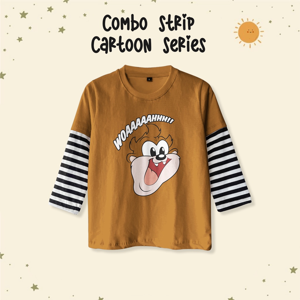 Kaos Anak Laki Perempuan Lengan Panjang Salur Motif 1-12 Tahun Terbaru Motif Taz Mania