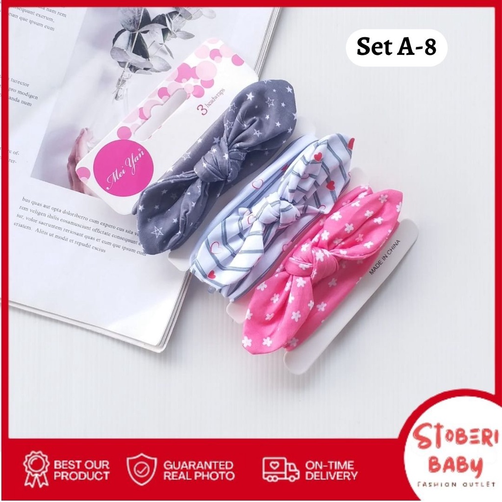 stoberi baby - BANDANA MOTIF A Bandana Set isi 3 Motif Beda / Headband Bayi Newborn Anak Perempuan Part 2