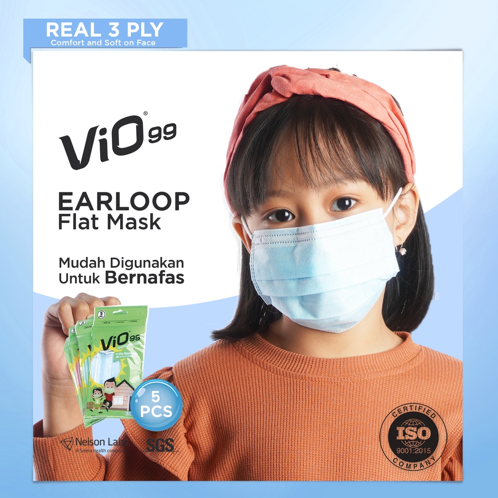 Vio Mask '5S 3 Ply Earloop Kids Blue masker anak medis dengan kemasan pack