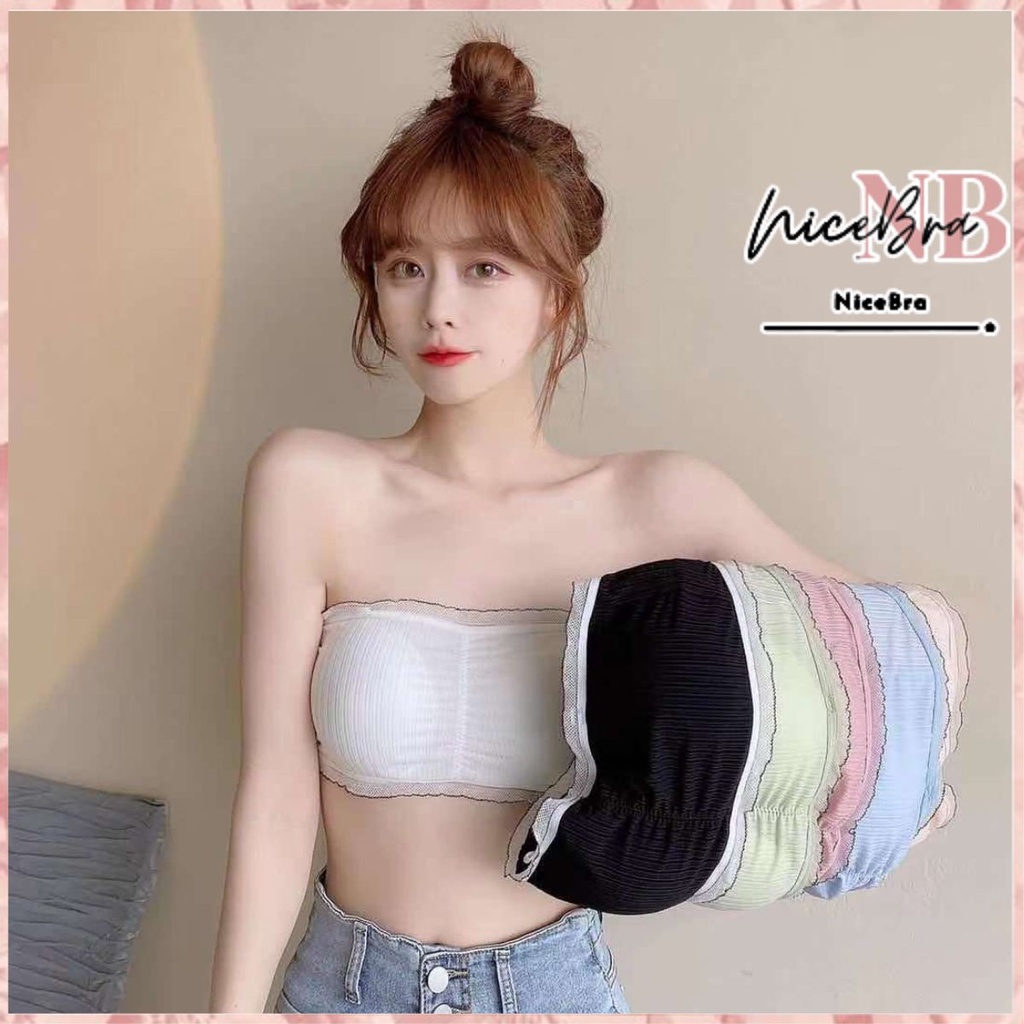 Nicebra Bra Wanita Kemben Backless Tanpa Tali Motif Garis 1079