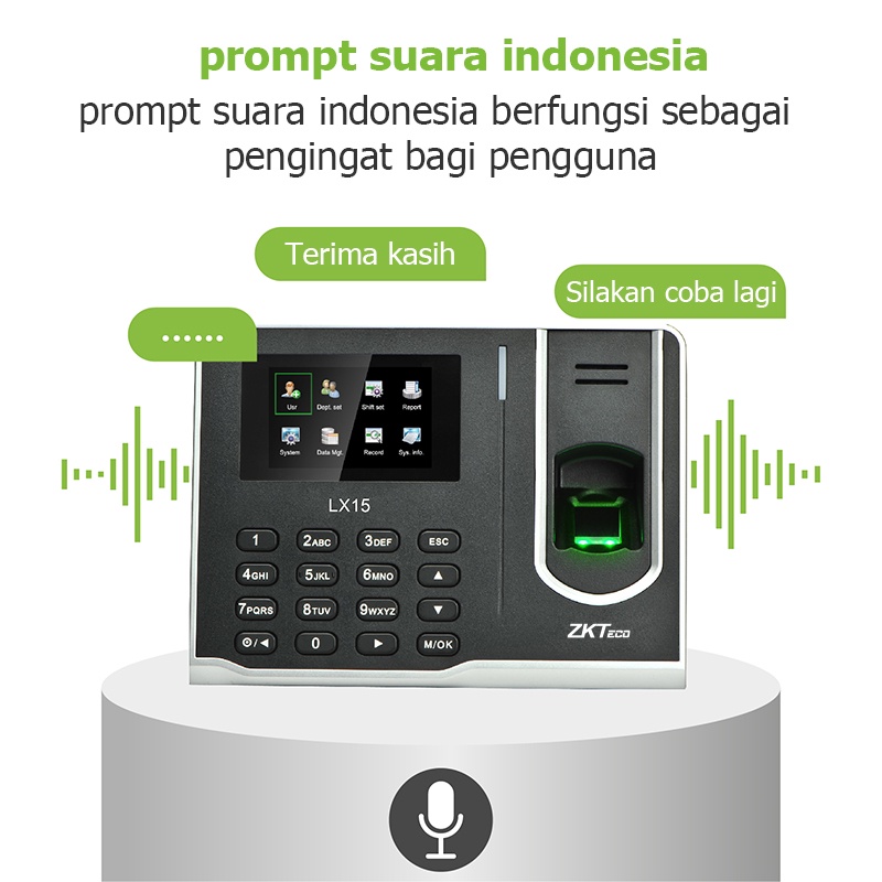 ZKTeco Mesin Absen Sidik Jari LX15 Bahasa Indonesia Finger print Mesin Absensi Penempatan Mesin Di Meja/Di Dinding