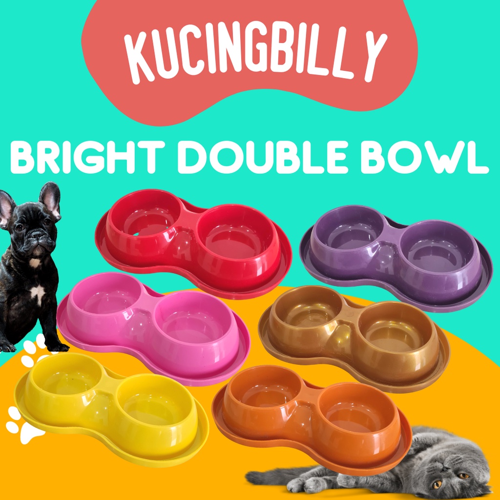 Tempat makan dan minum hewan kucing anjing Bright double bowl