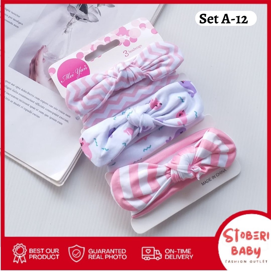 stoberi baby - BANDANA MOTIF A Bandana Set isi 3 Motif Beda / Headband Bayi Newborn Anak Perempuan Part 2