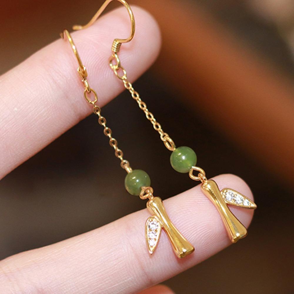 Mxbeauty Anting Wanita Trendi Peri Pesta Perhiasan Imitasi Giok Geometris Kristal Kuno Telinga Drop