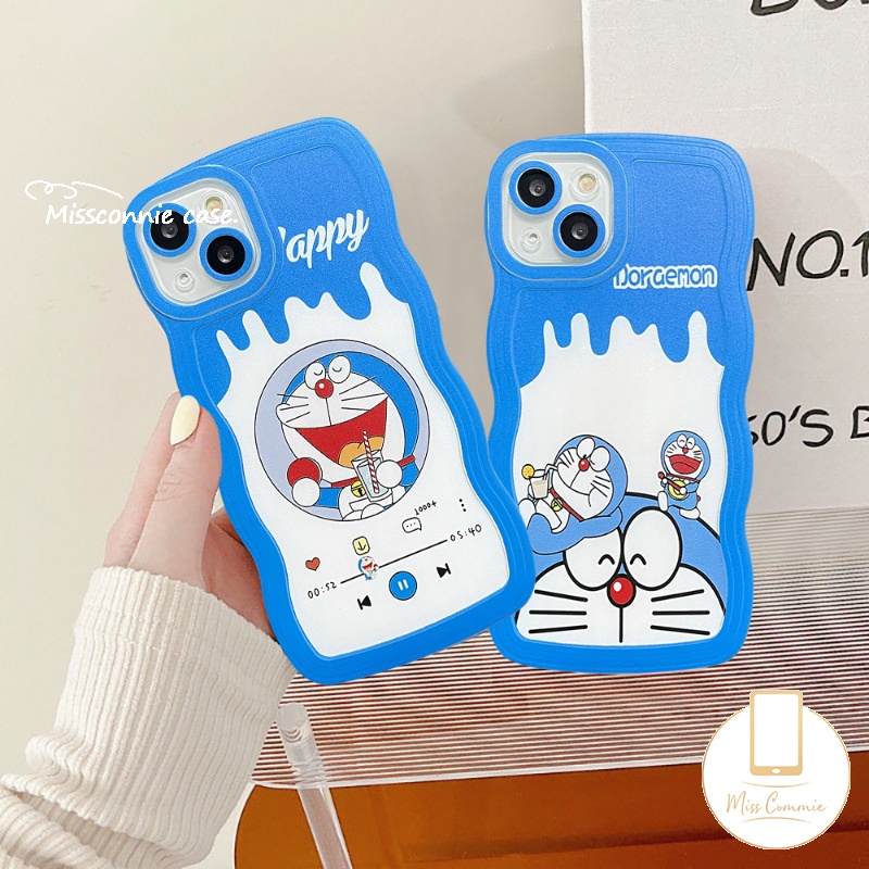 Case OPPO A78 A17 A16K A15 A54 A16 A57 A7 A1K A12 A95 A55 A76 A96 A16s A74 A53 A9 A12E A15s A5s A5 A52 A16E A3s Reno 8T 8 7 6 F9 Kartun Doraemon Milk Tea Lucu Bergelombang Sarung Tepi