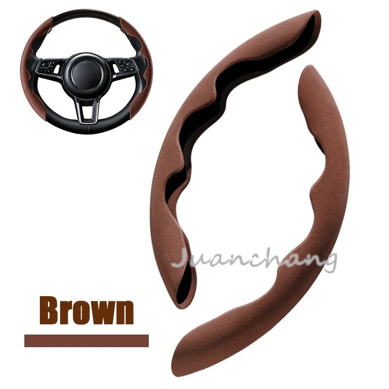 1pasang Sarung Setir Mobil Suede Handle Anti-Slip Protection Cover Winter Sarung Mewah Tidak Terlihat Kotor Coklat Hitam Universal Aksesoris Dekoratif